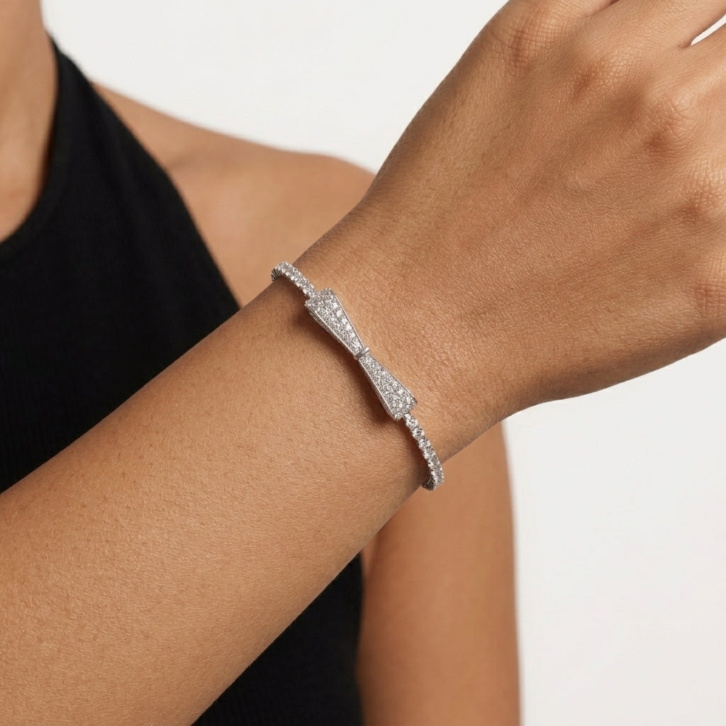 Celeste Bow Adjustable Moissanite Bracelet in Sterling Silver