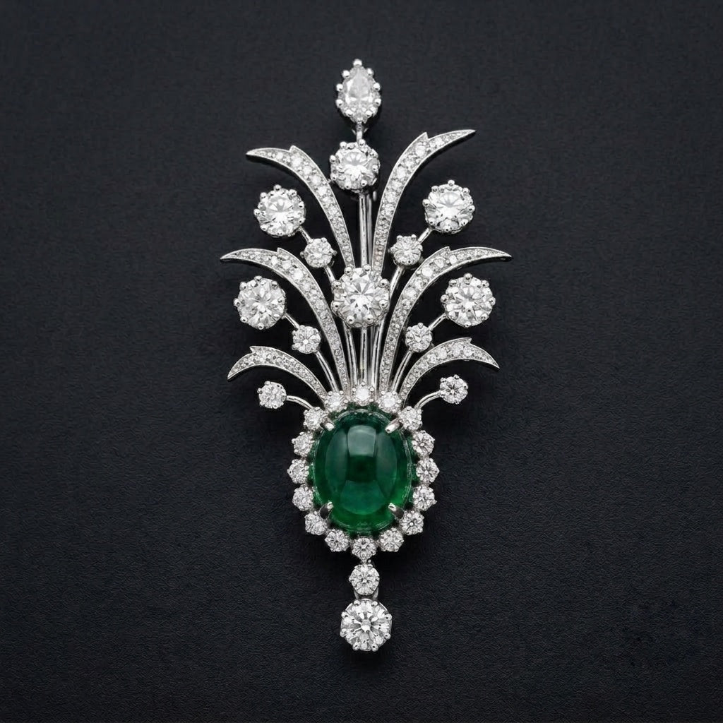Statement Lab Grown Gemstone with Moissanite Diamond Brooch + Kalangi in 925 Silver