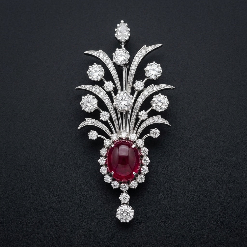 Statement Lab Grown Gemstone with Moissanite Diamond Brooch + Kalangi in 925 Silver