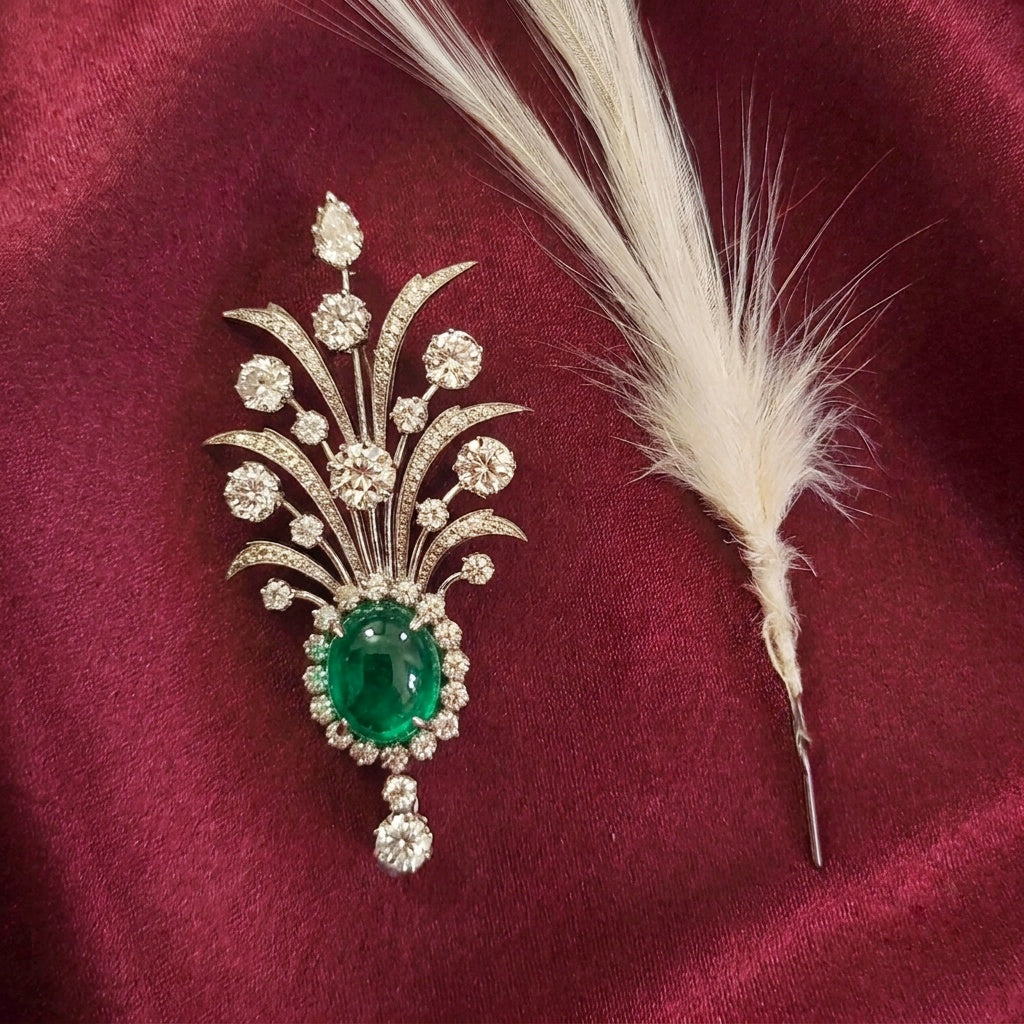 Statement Lab Grown Gemstone with Moissanite Diamond Brooch + Kalangi in 925 Silver