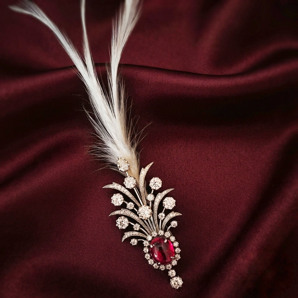 Statement Lab Grown Gemstone with Moissanite Diamond Brooch + Kalangi in 925 Silver
