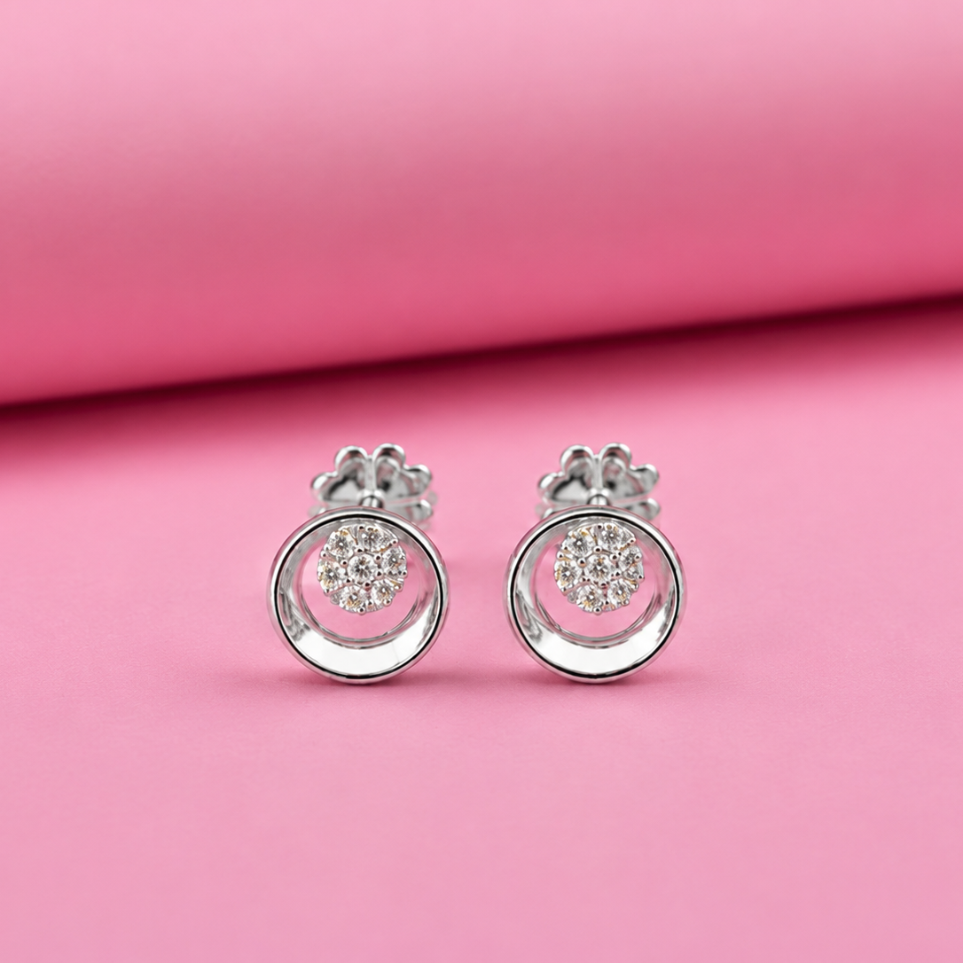 Silver Flower Fling Studs in Moissanite