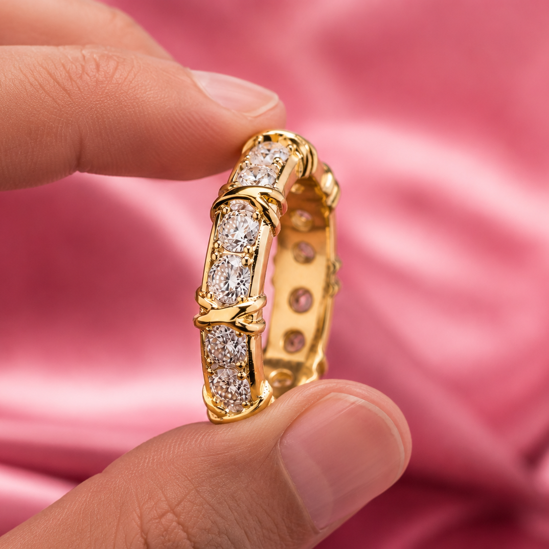 Gold Plated Classic Band Ring with Moissanite in Sterling Silver