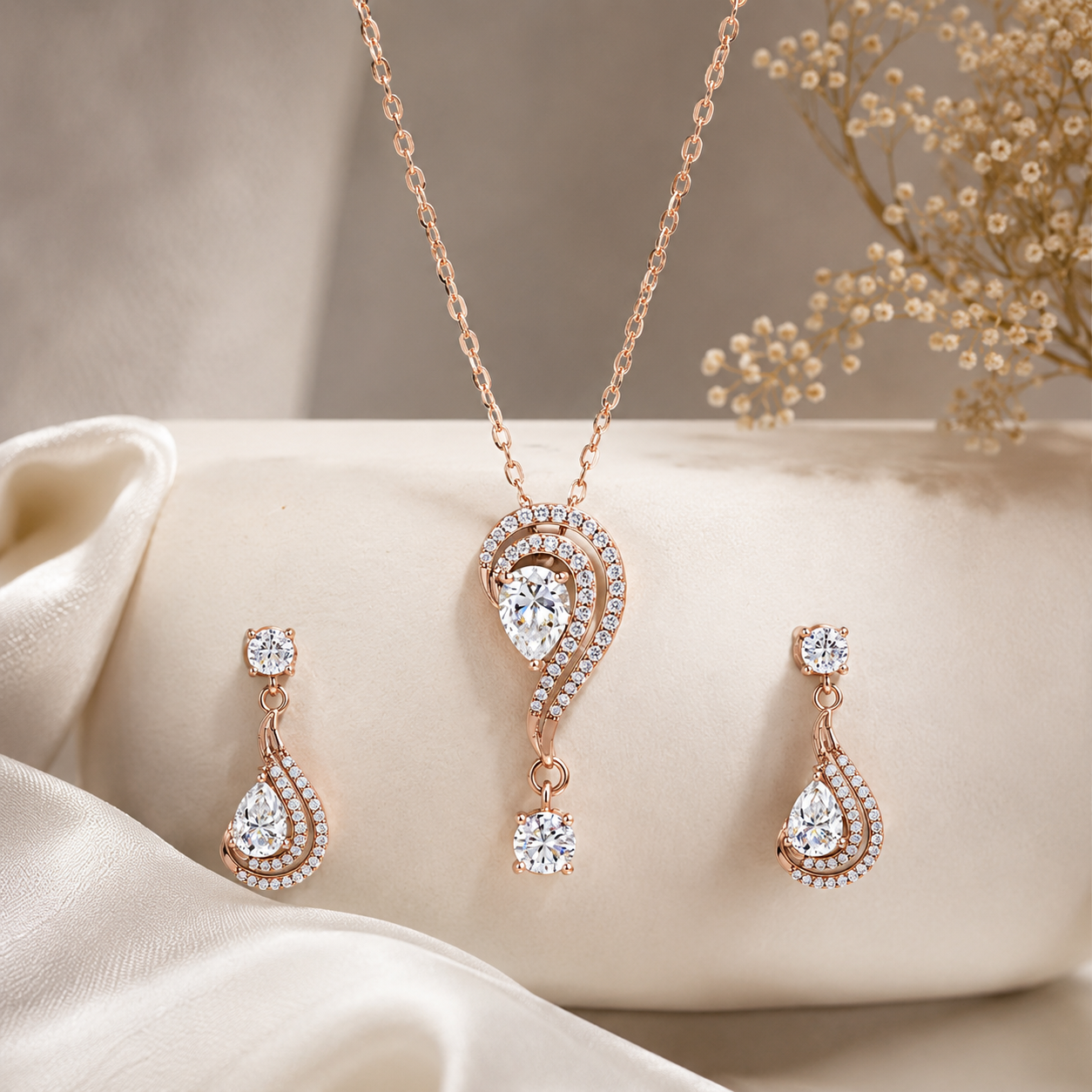 Ruhani Rose Gold Pendant Set in 925 Silver with Moissanite Diamond
