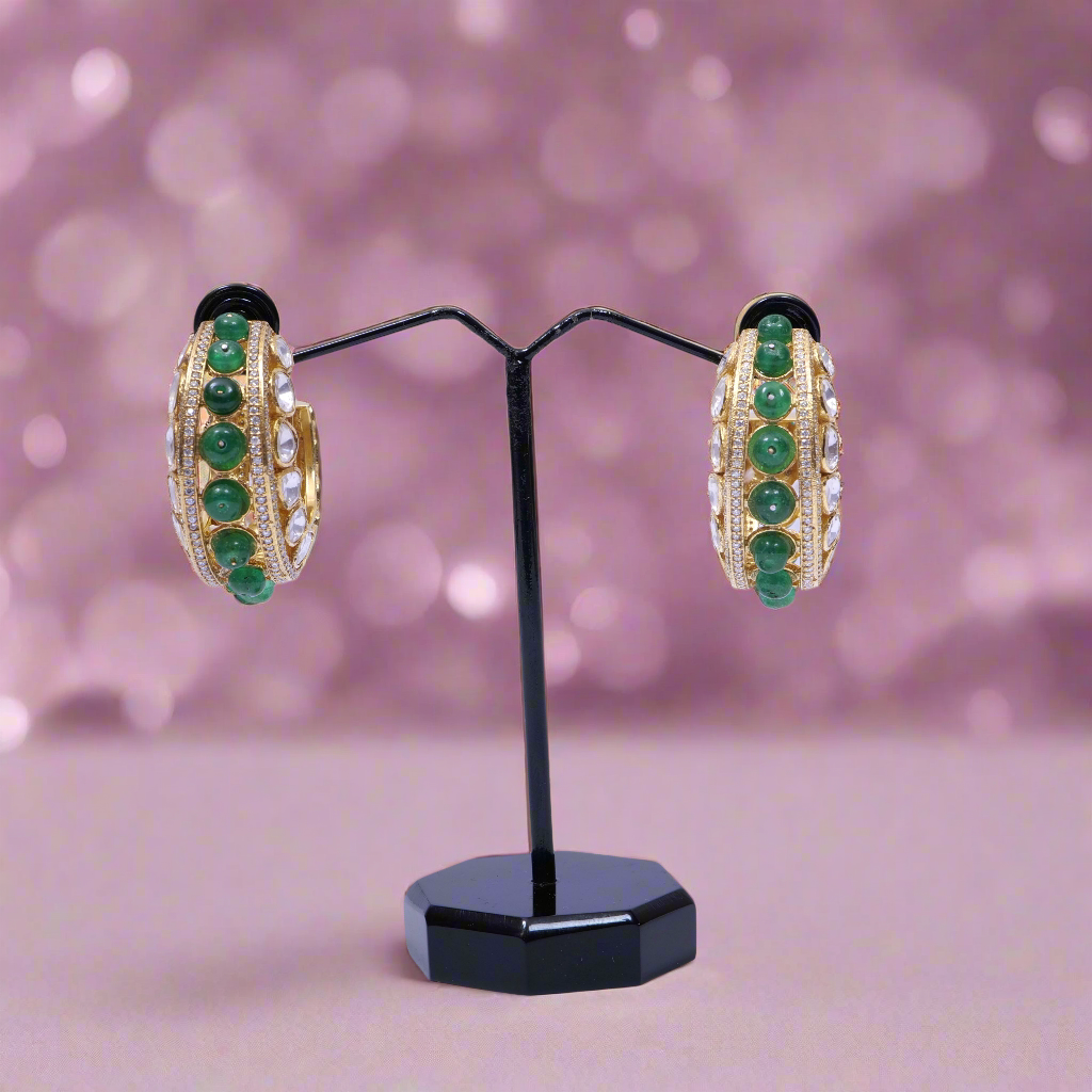 Polki Moissanite Beads Hoop Earrings in 925 Silver
