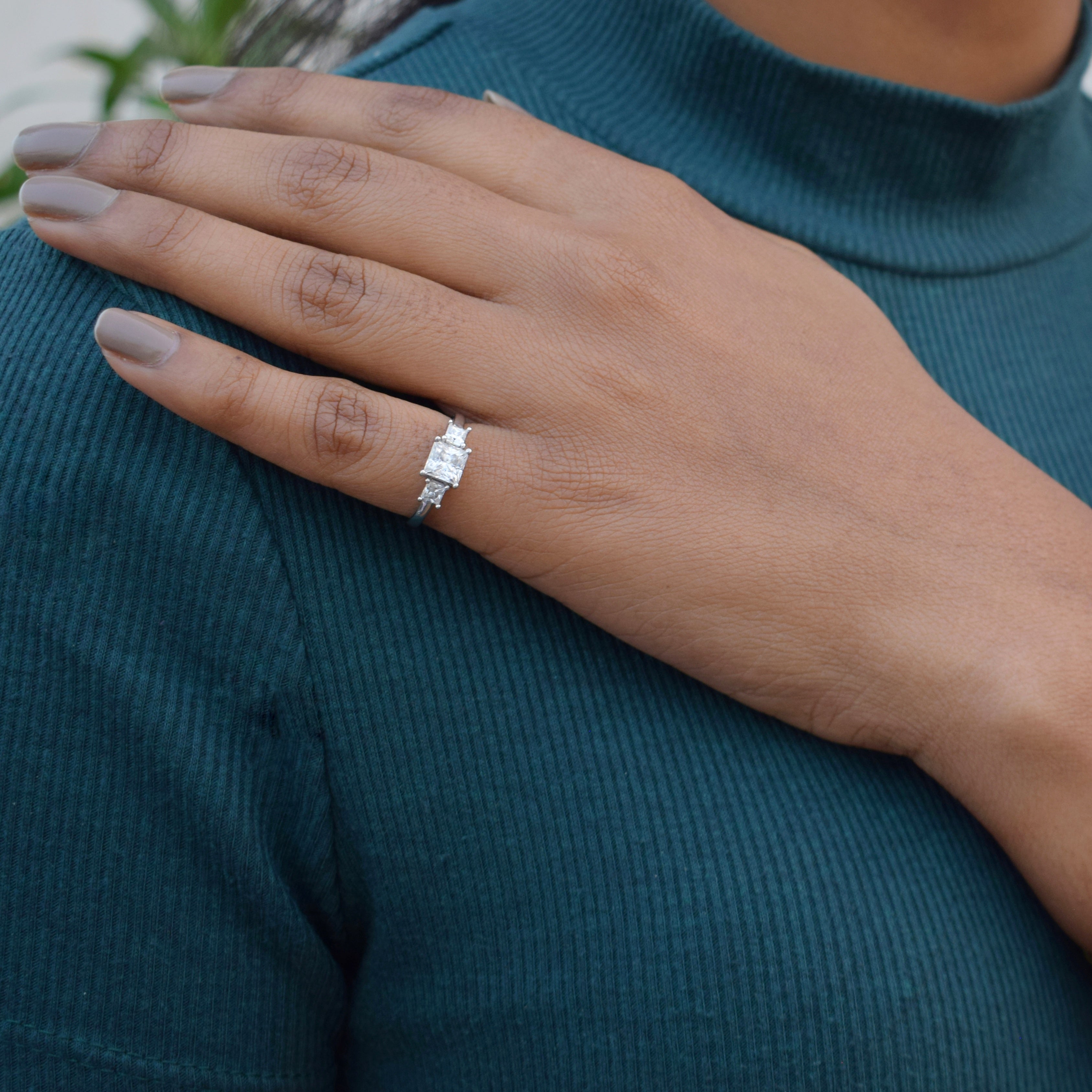 3 stone Princess cut Engagement Ring