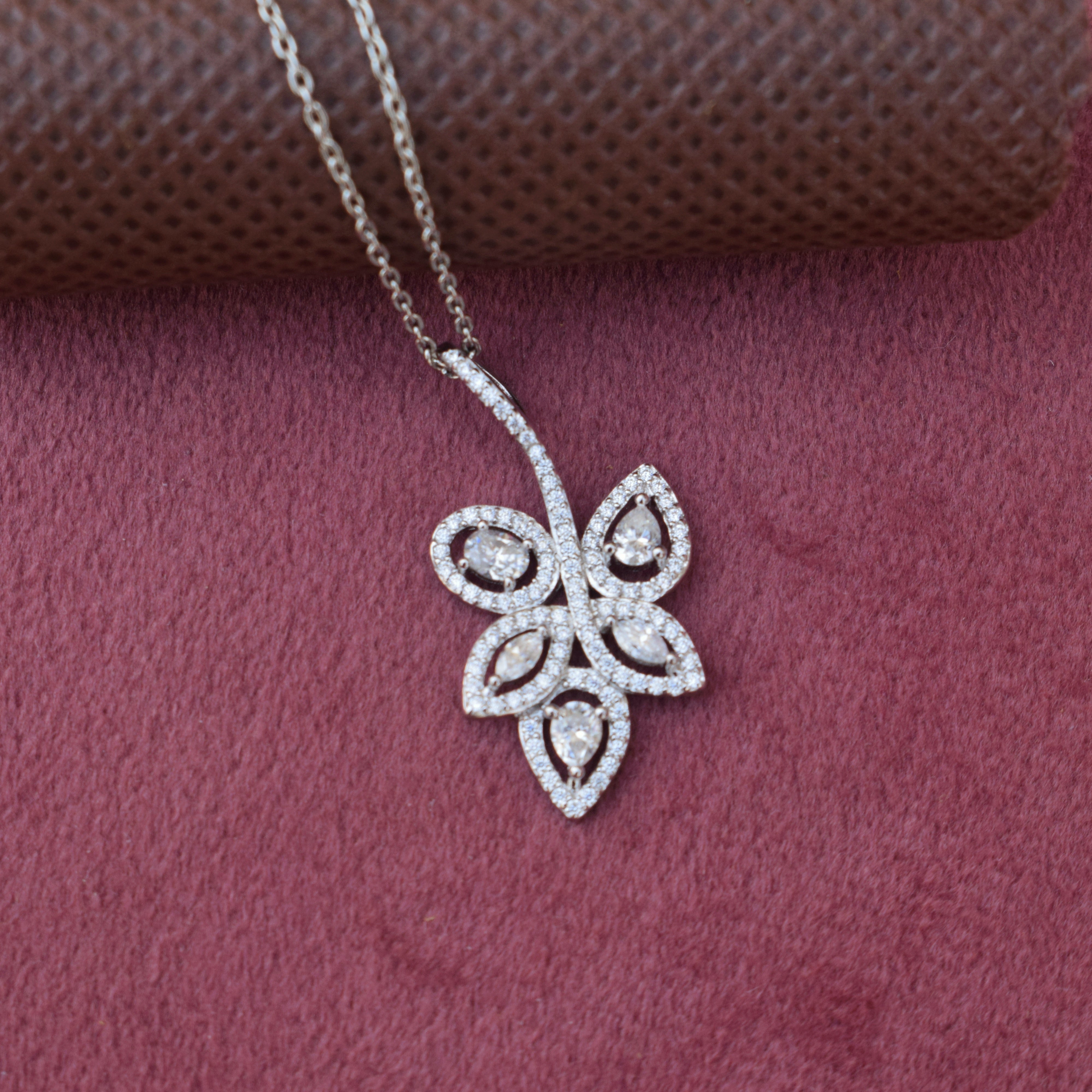 Moissanite Encrusted Autumn Leaf Pendant Pendant