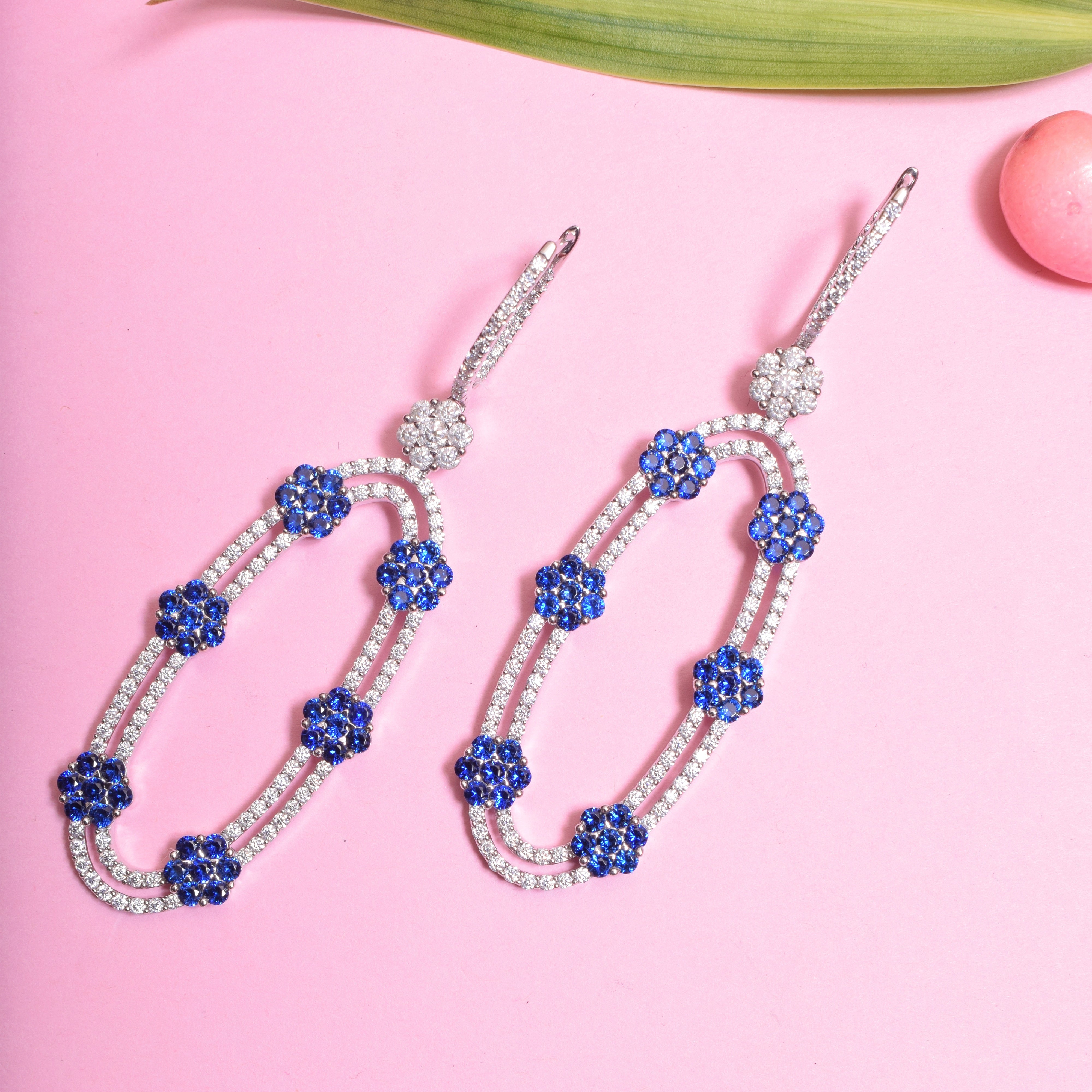 Blue color with Moissanite Danglers Earrings