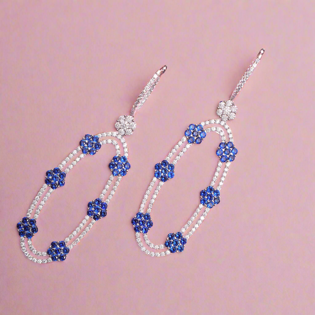 Blue color with Moissanite Danglers Earrings