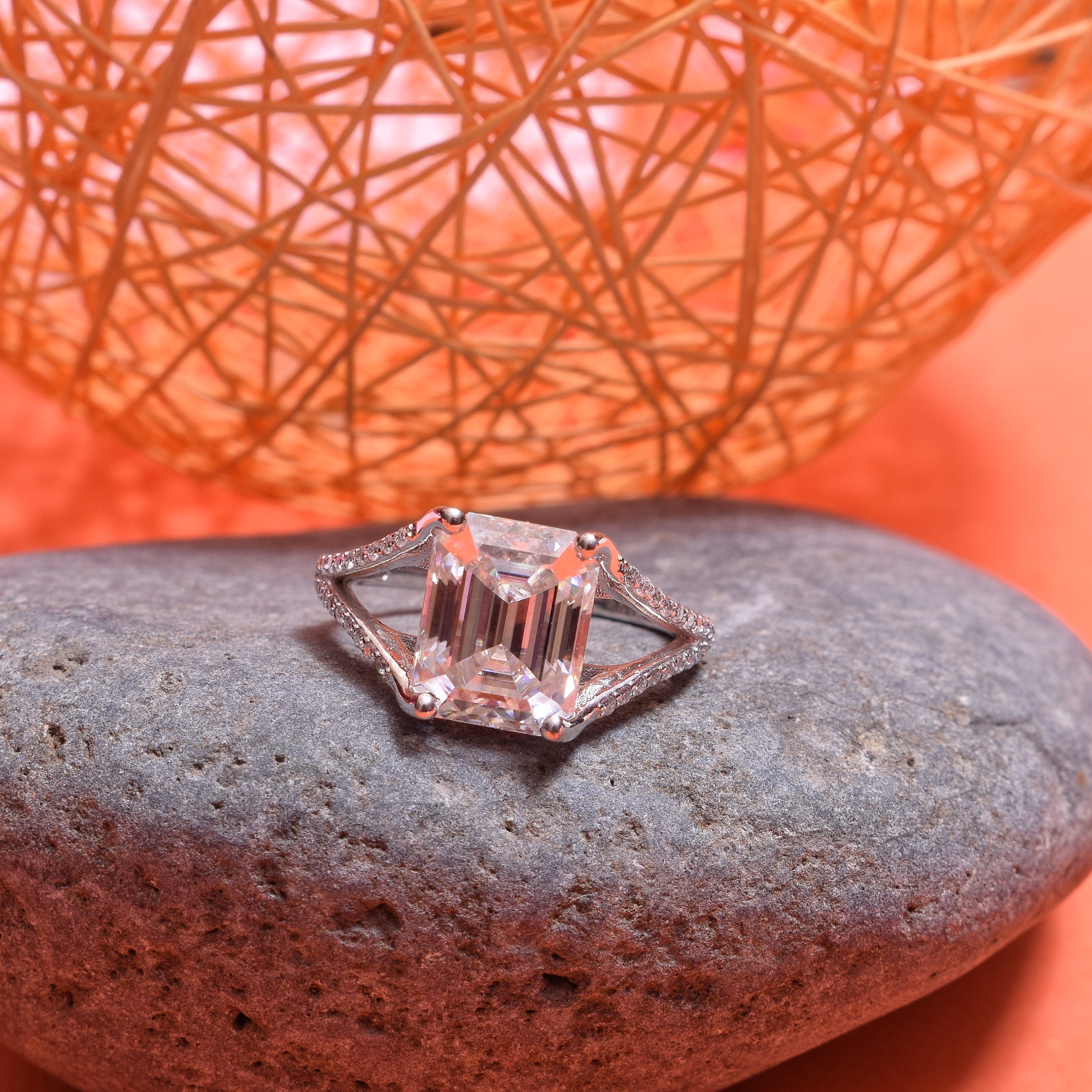 Emerald Cut Split Shank Ring