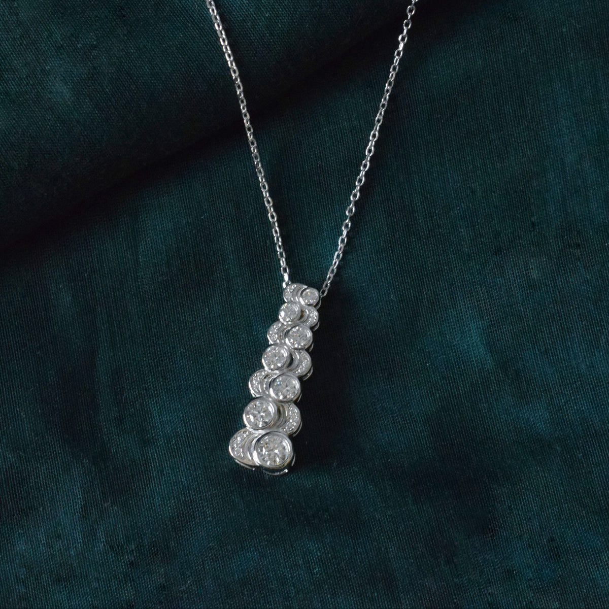 Round Cut Moissanite Pave Set Pendant in Silver