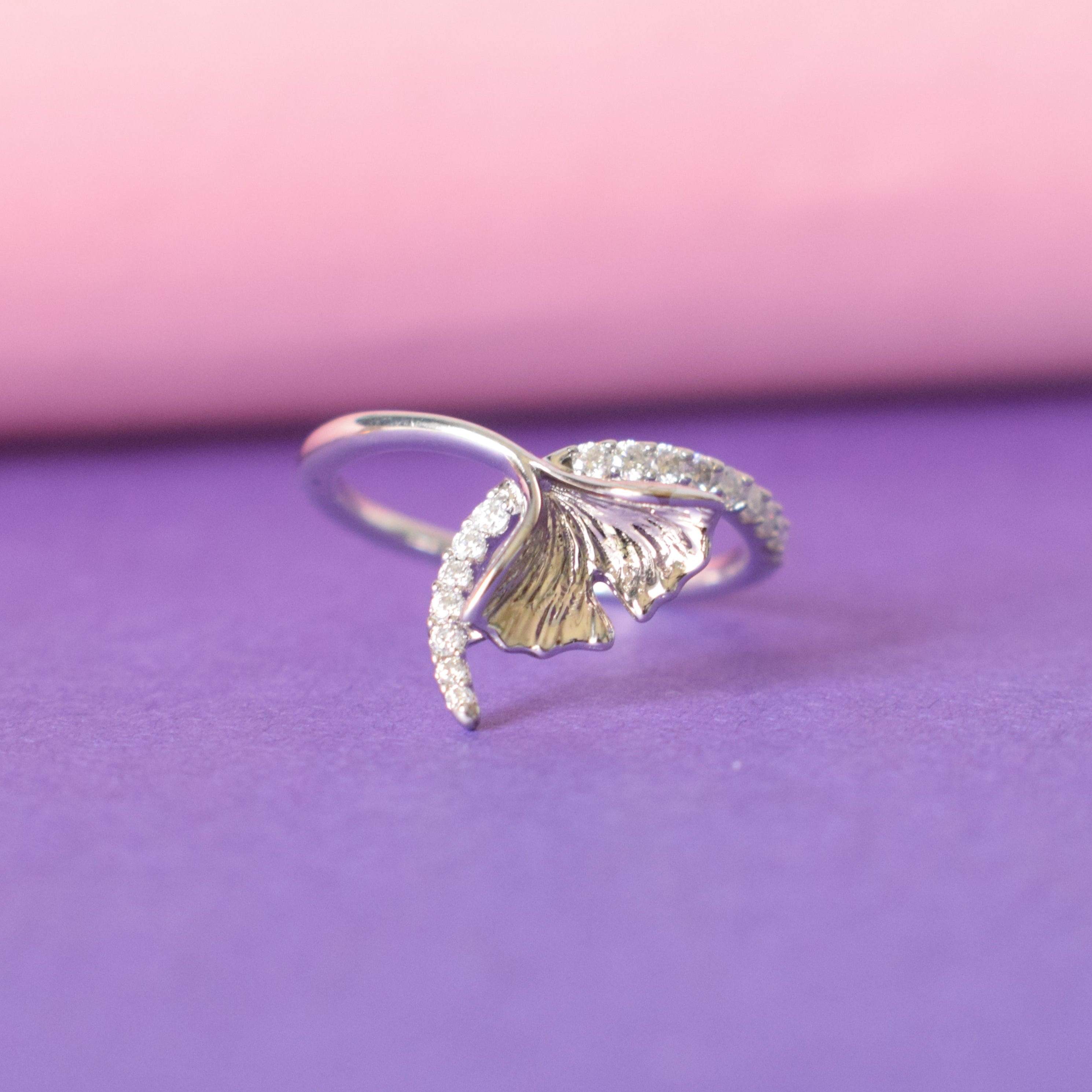 Lotus design Moissanite Sterling SIlver Ring
