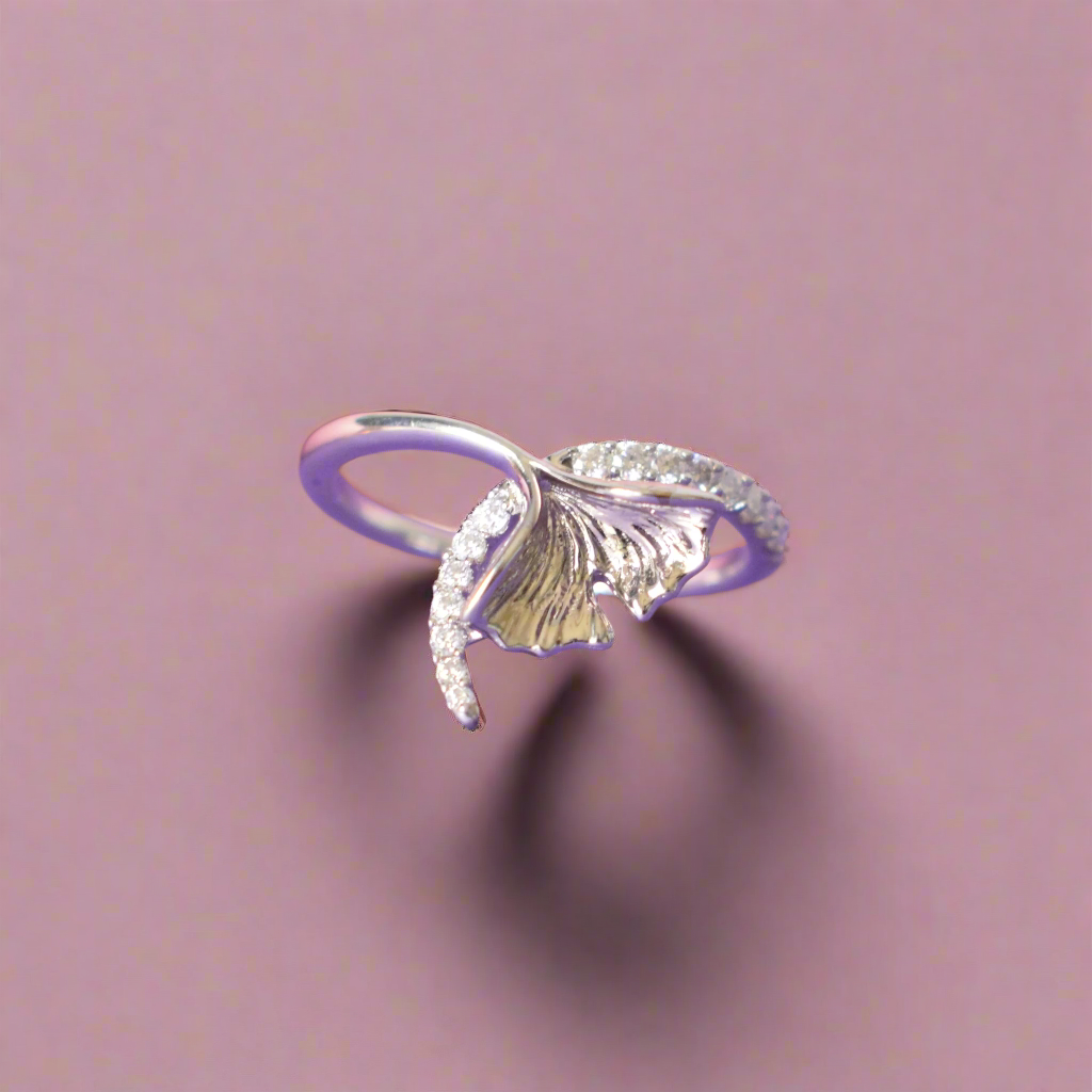 Lotus design Moissanite Sterling SIlver Ring