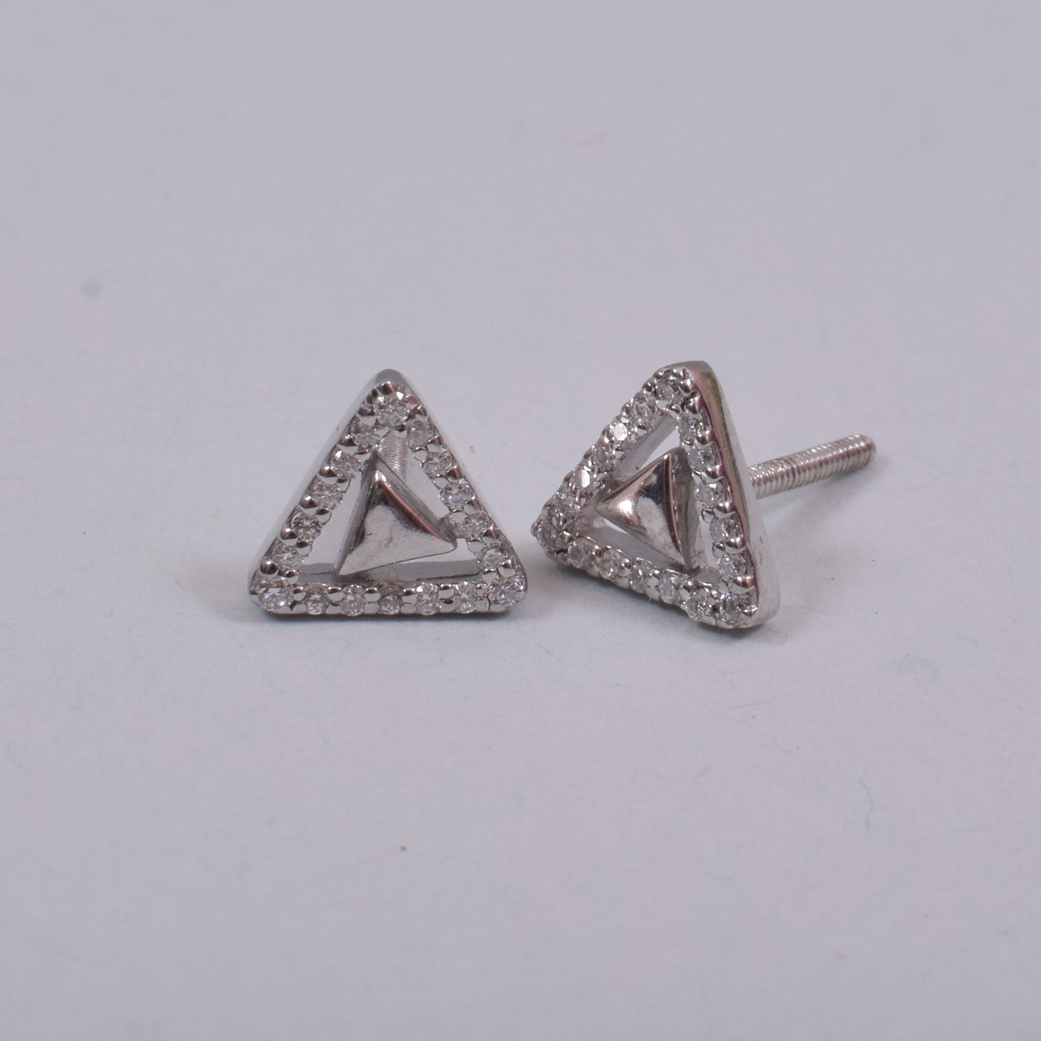 Elara Triangle Studs in Sterling SIlver with Moissanite