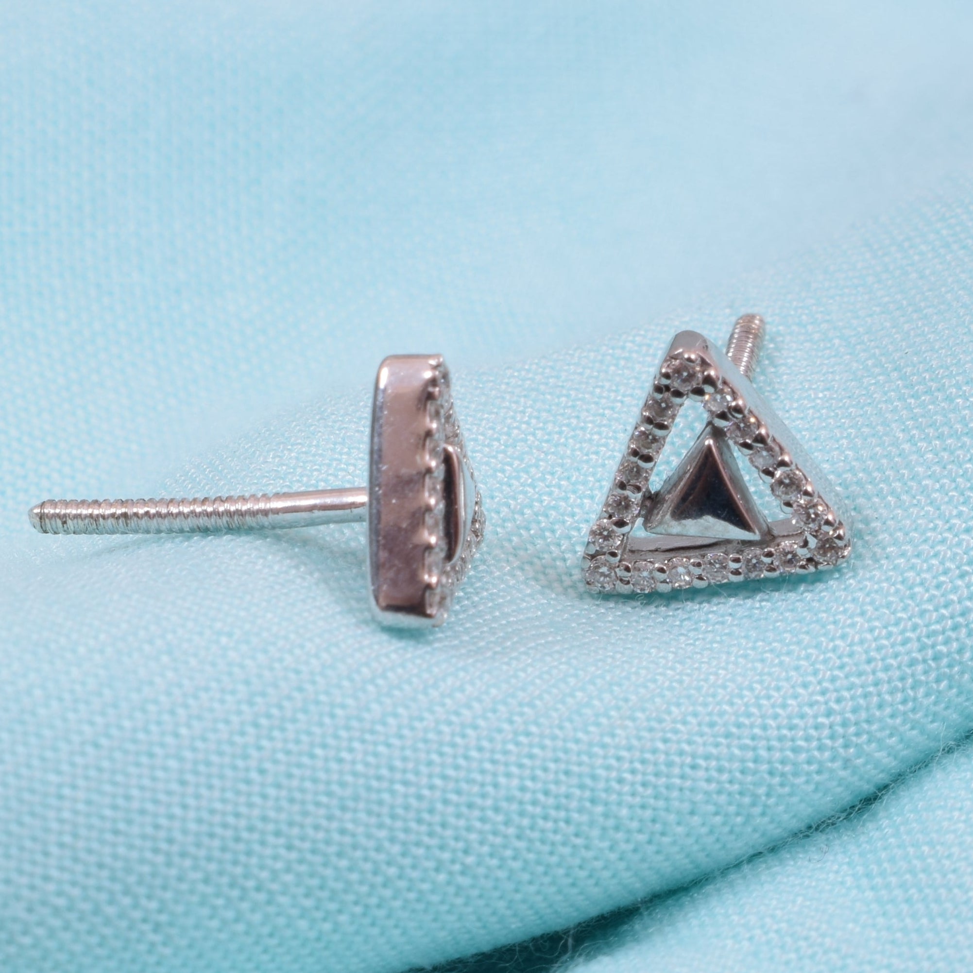 Elara Triangle Studs in Sterling SIlver with Moissanite