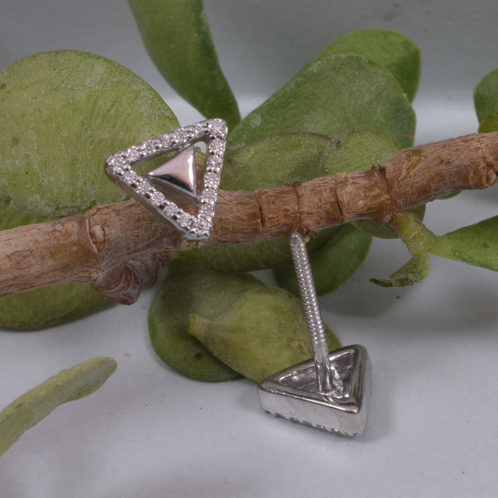 Elara Triangle Studs in Sterling SIlver with Moissanite