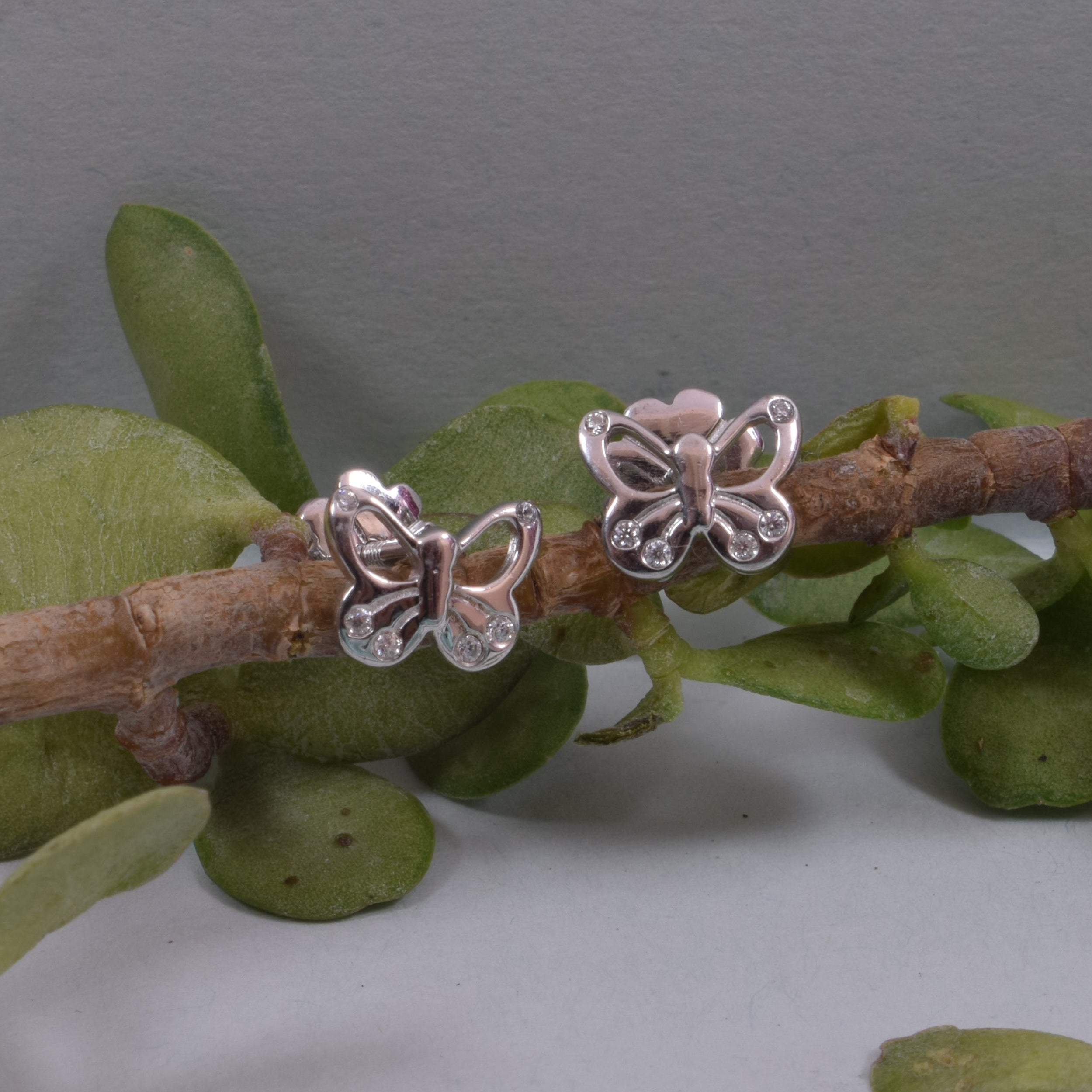 Mini Butter Studs For Kids in Sterling Silver with Moissanite