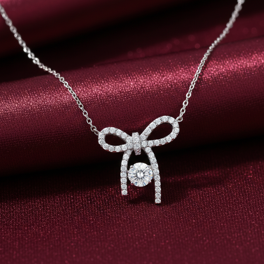 Dancing Moissanite Bowknot Moissanite Diamond Pendant in Sterling SIlver