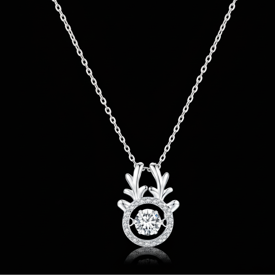 Dancing Moissanite Reindeer Moissanite Diamond Pendant / Pendant for Animal Lover
