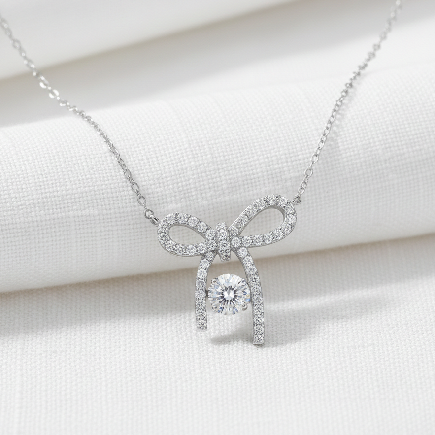 Dancing Moissanite Bowknot Moissanite Diamond Pendant in Sterling SIlver