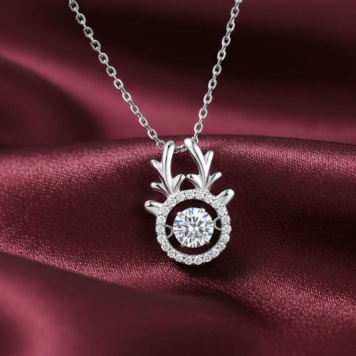 Dancing Moissanite Reindeer Moissanite Diamond Pendant / Pendant for Animal Lover
