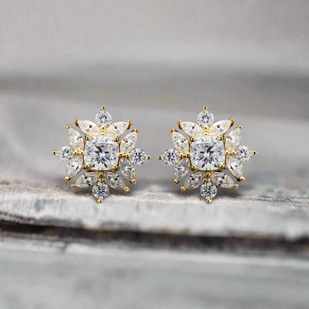 Golden Pear  and cushion cut Earrings