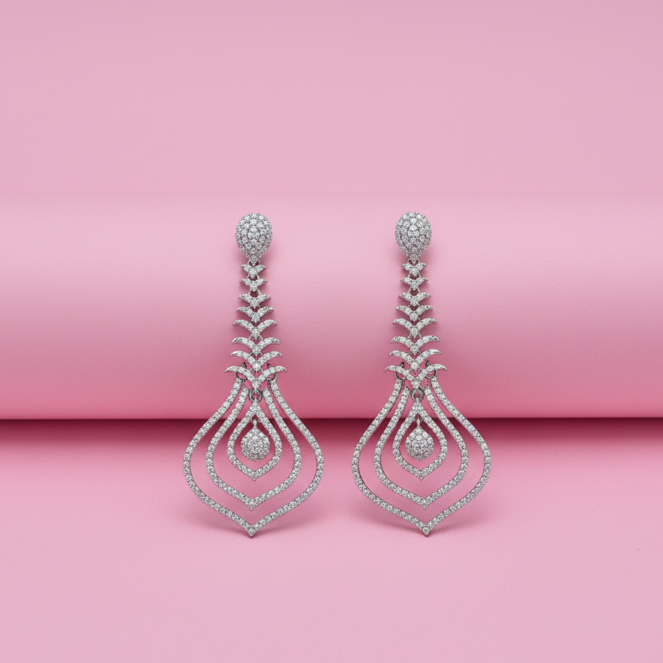 Luxury Moissanite Dangler Long Earring in Sterling Silver