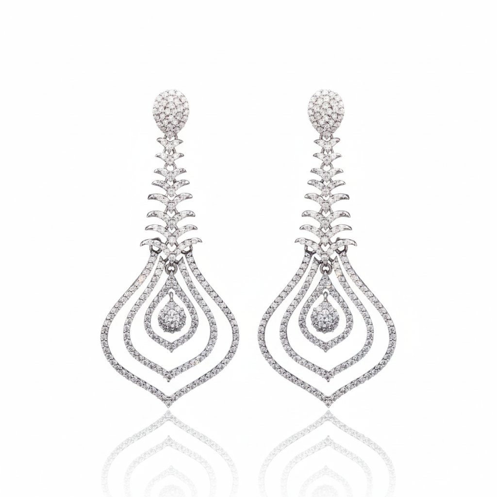 Luxury Moissanite Dangler Long Earring in Sterling Silver