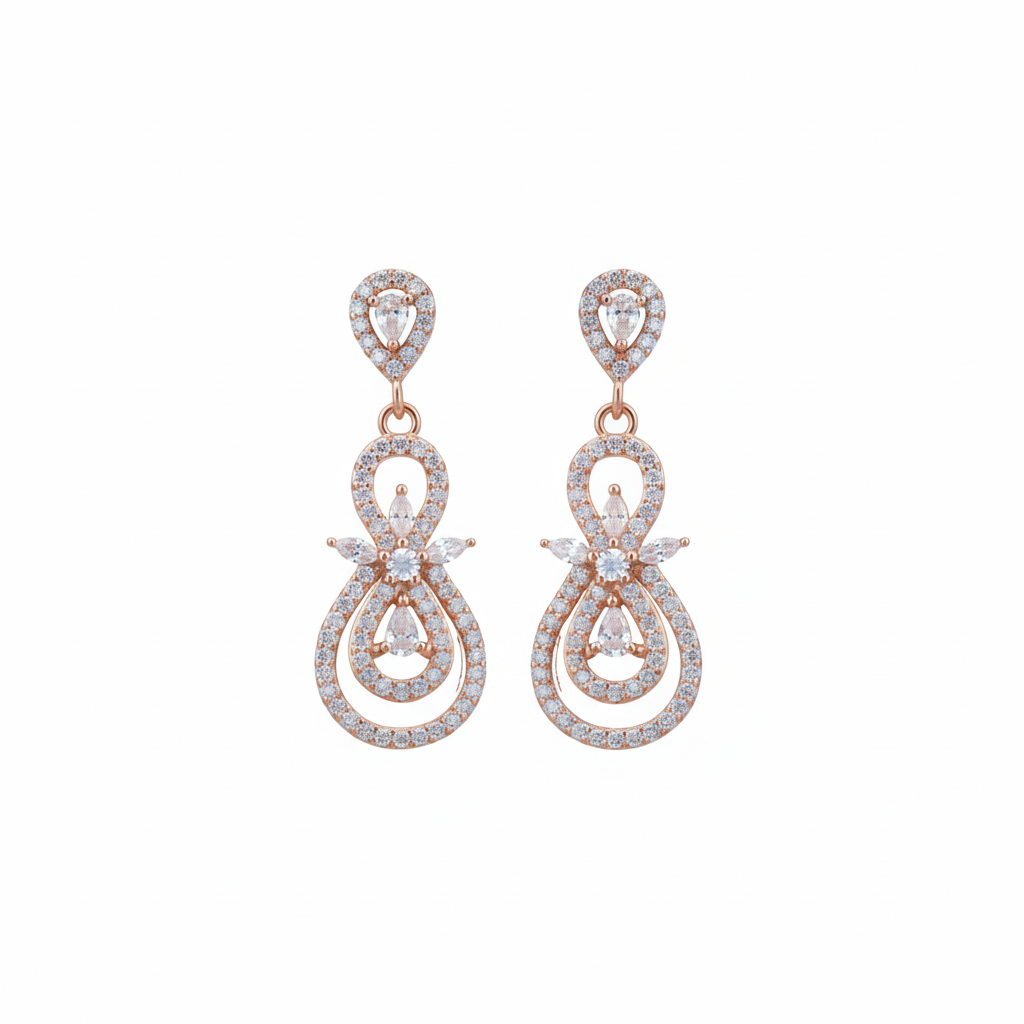 Sterling Silver Rose Gold Moissanite Drop Earrings