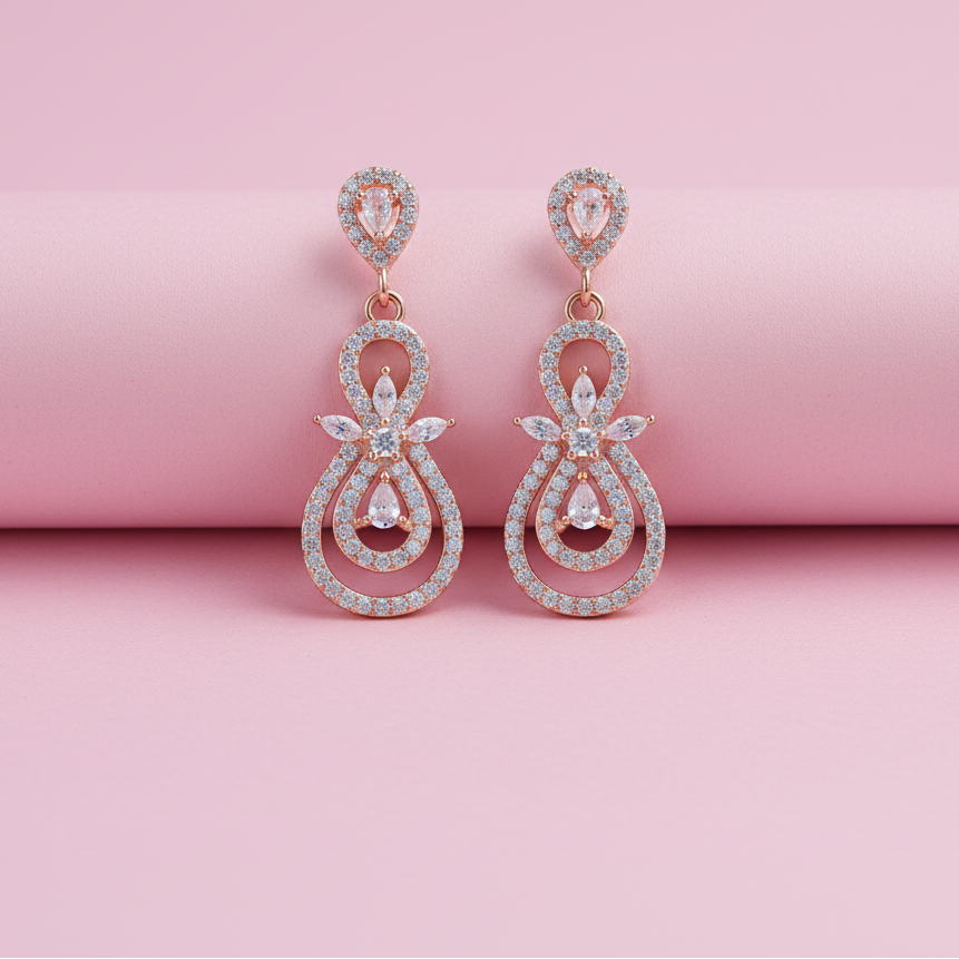 Sterling Silver Rose Gold Moissanite Drop Earrings