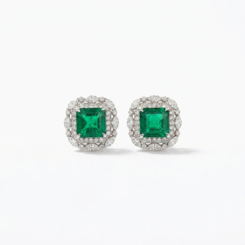 Crescent Lab Grown Emerald Studs Earrings in 925 Sterling Silver