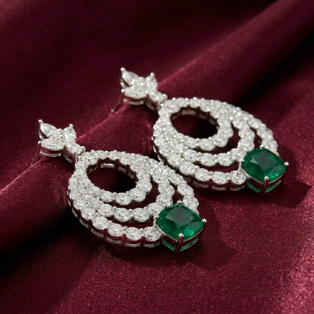 Triple Halo Statement Earrings in Sterling Silver with Moissanite