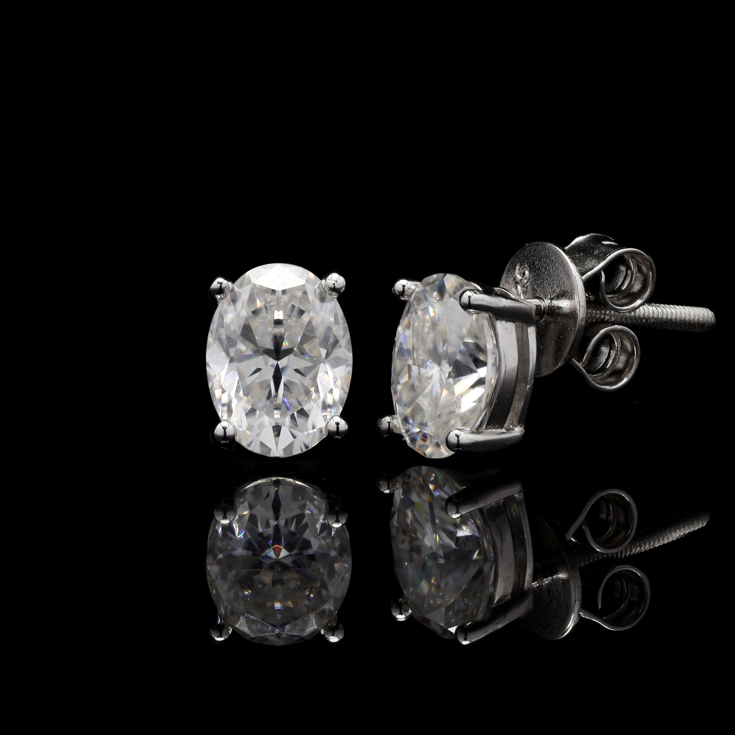 Oval Shape Moissanite Silver Studs