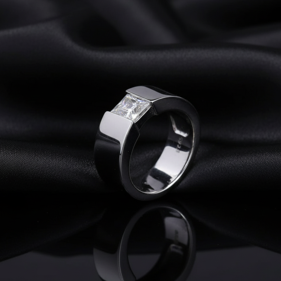 925 Silver Moissanite Solitaire Ring for Men