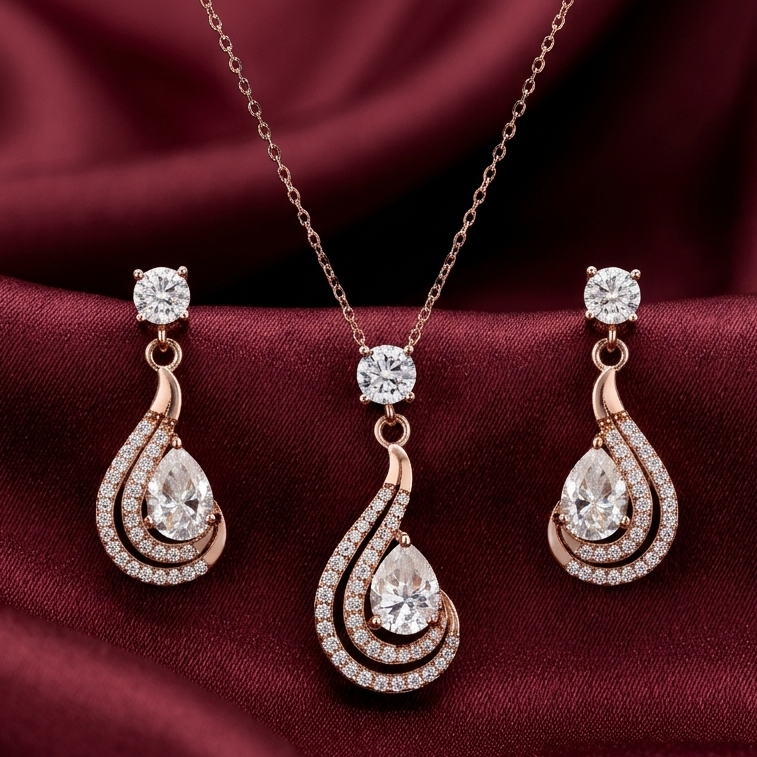 Ruhani Rose Gold Pendant Set in 925 Silver with Moissanite Diamond