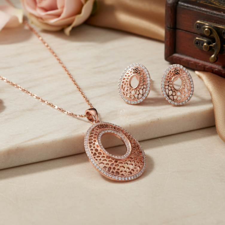 Rose Gold Flashed Sterling Silver Moissanite Pendant set