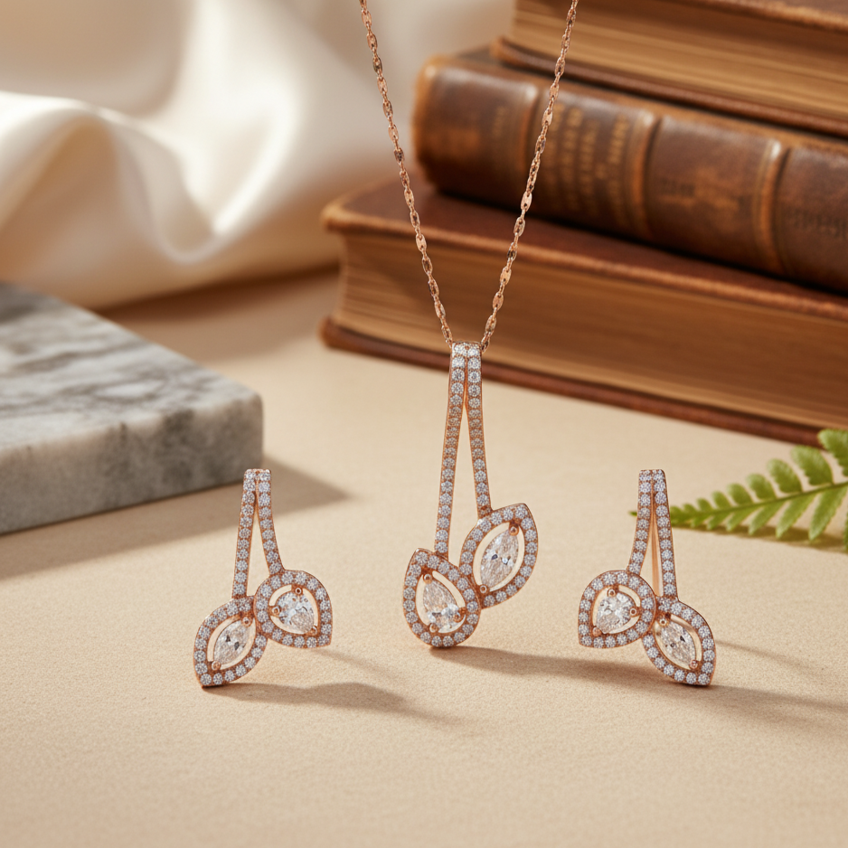 Leafy love Sterling Silver Moissanite Pendant Set