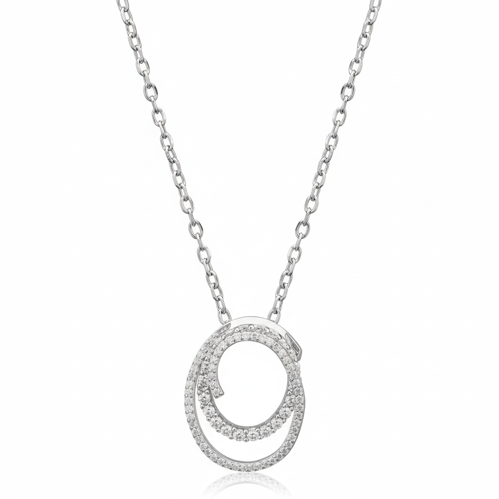 Double Oval Pendant in Moissanite Diamond in Sterling Silver