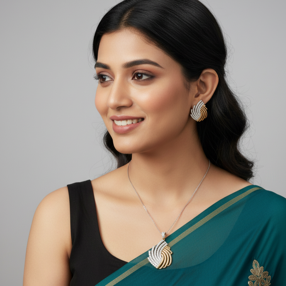 Earth Essence Sterling Silver Moissanite Pendant Set