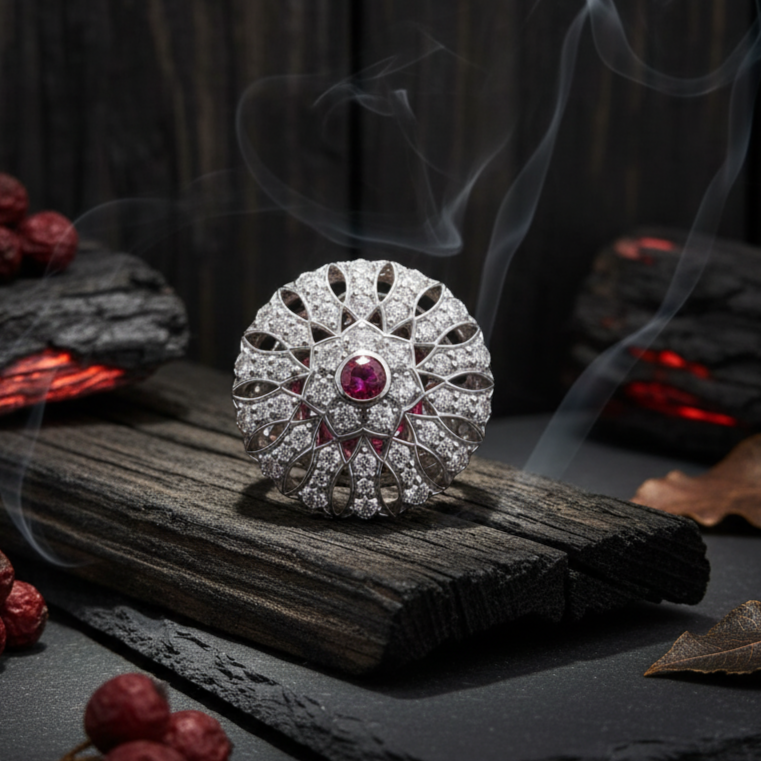 Traditional Silver Bodla with Moissanite