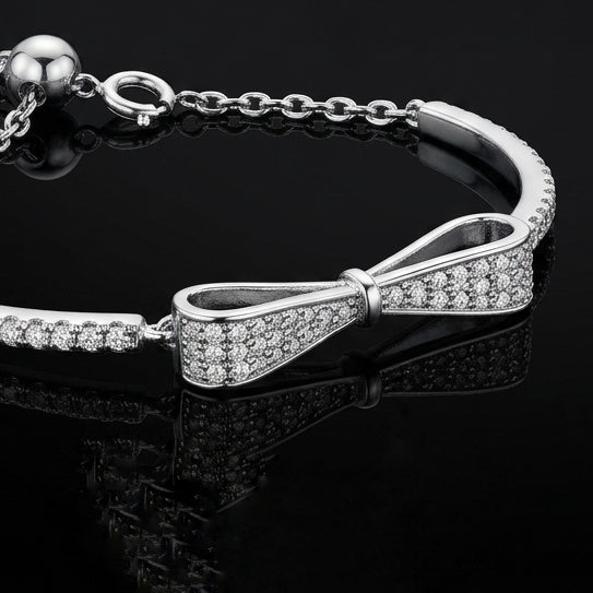 Celeste Bow Adjustable Moissanite Bracelet in Sterling Silver