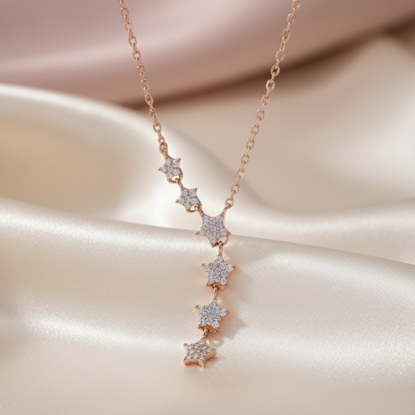 6 Star Moissanite Diamond Chain Pendant in Sterling Silver