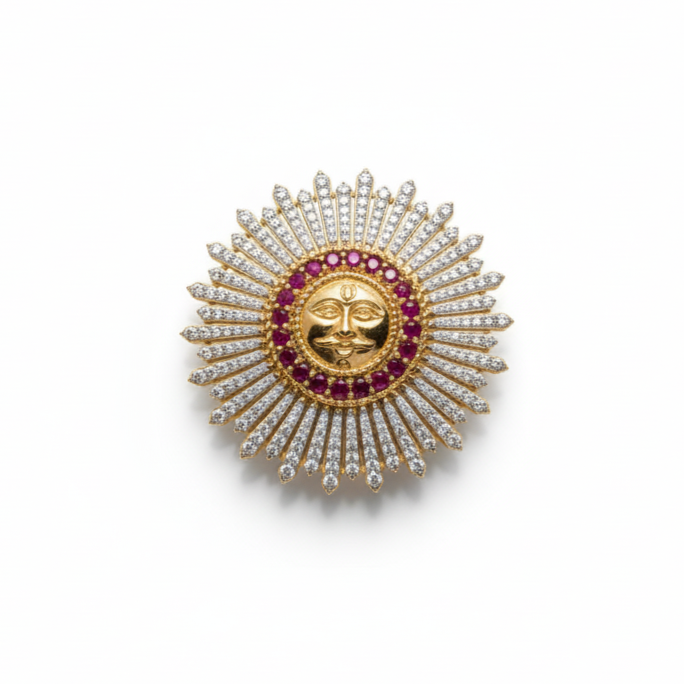 Heritage Sun Moissanite Brooch Inspired by Padmanabh Singh — Jaipur Royal Edit