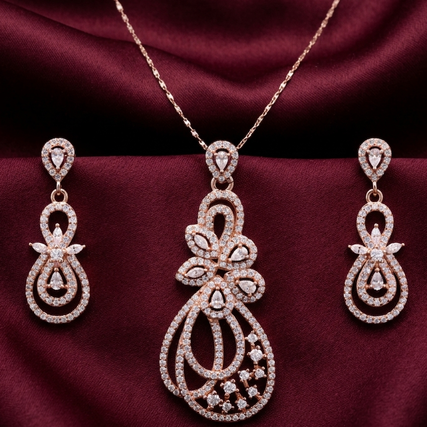 Premium Rose Gold Rhodium Plated Pendant Set in Silver with Moissanite Diamond