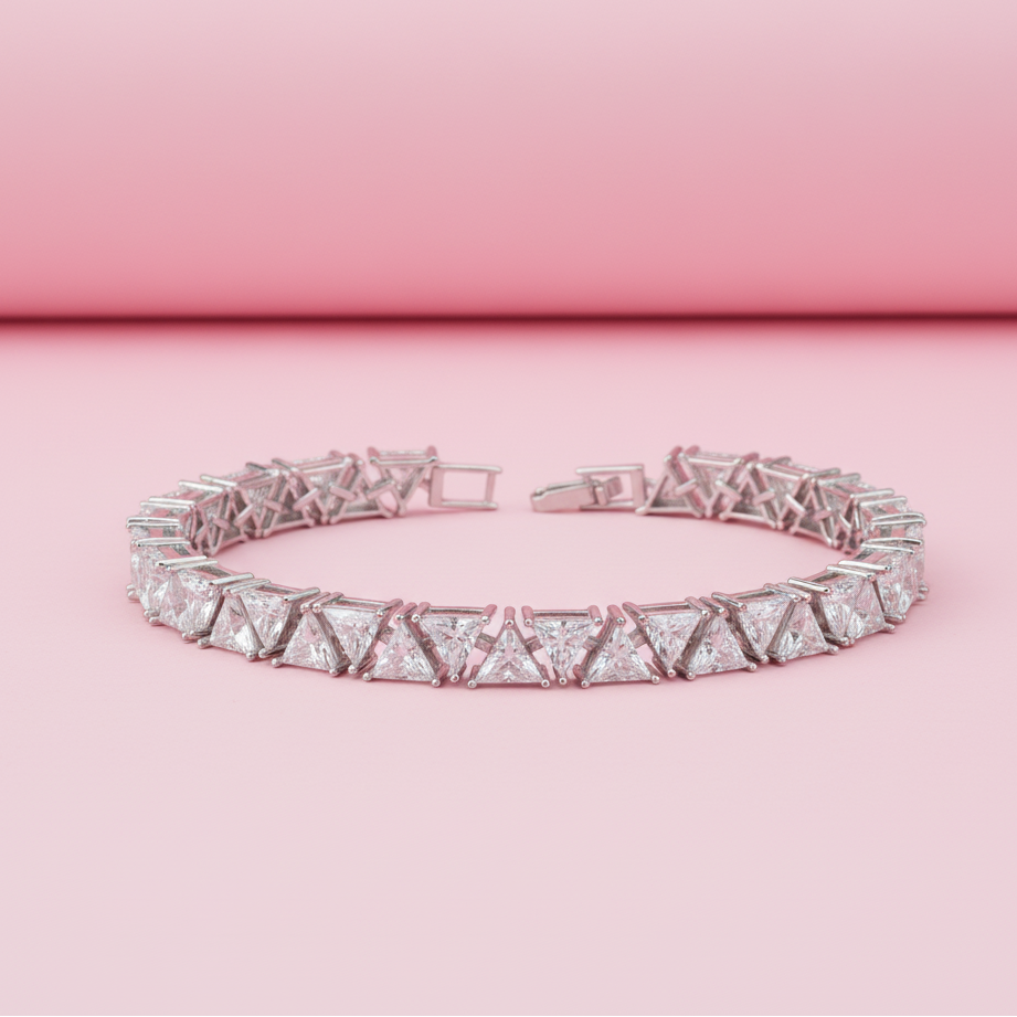 Trillion cut Moissanite Bracelet in Silver