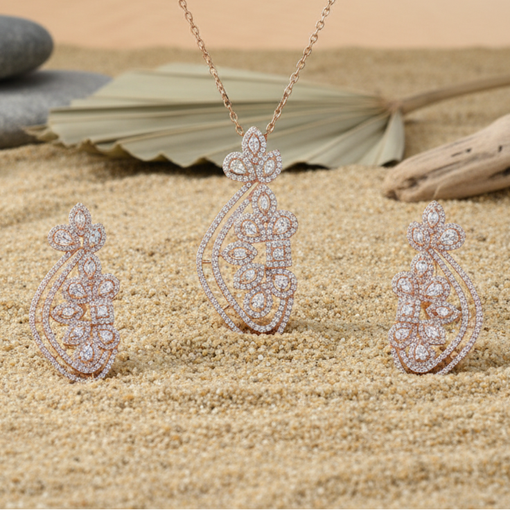 Petal Perfection Sterling Silver Moissanite Pendant Set