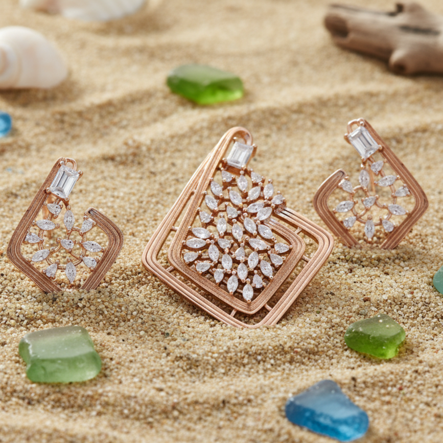 Blossom Bliss Sterling Silver Moissanite Pendant Set