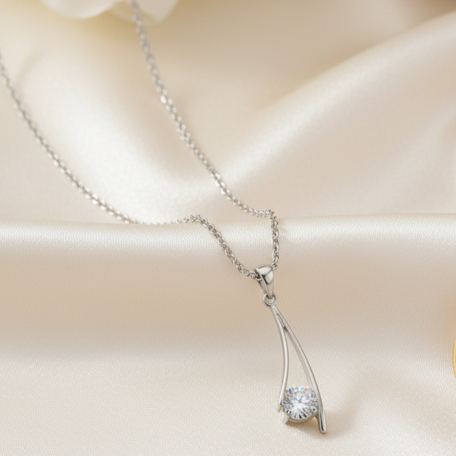 Silver Drop Moissanite Pendant in Sterling Silver