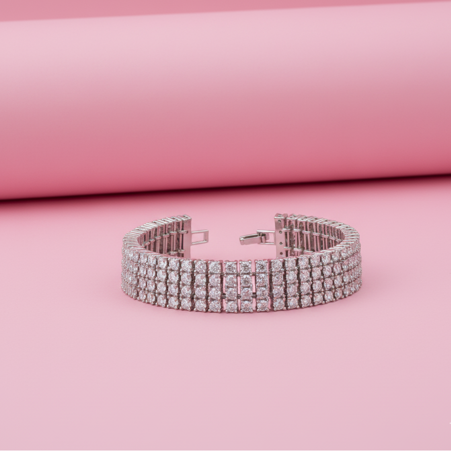 Multi Row Moissanite Bracelet in Silver
