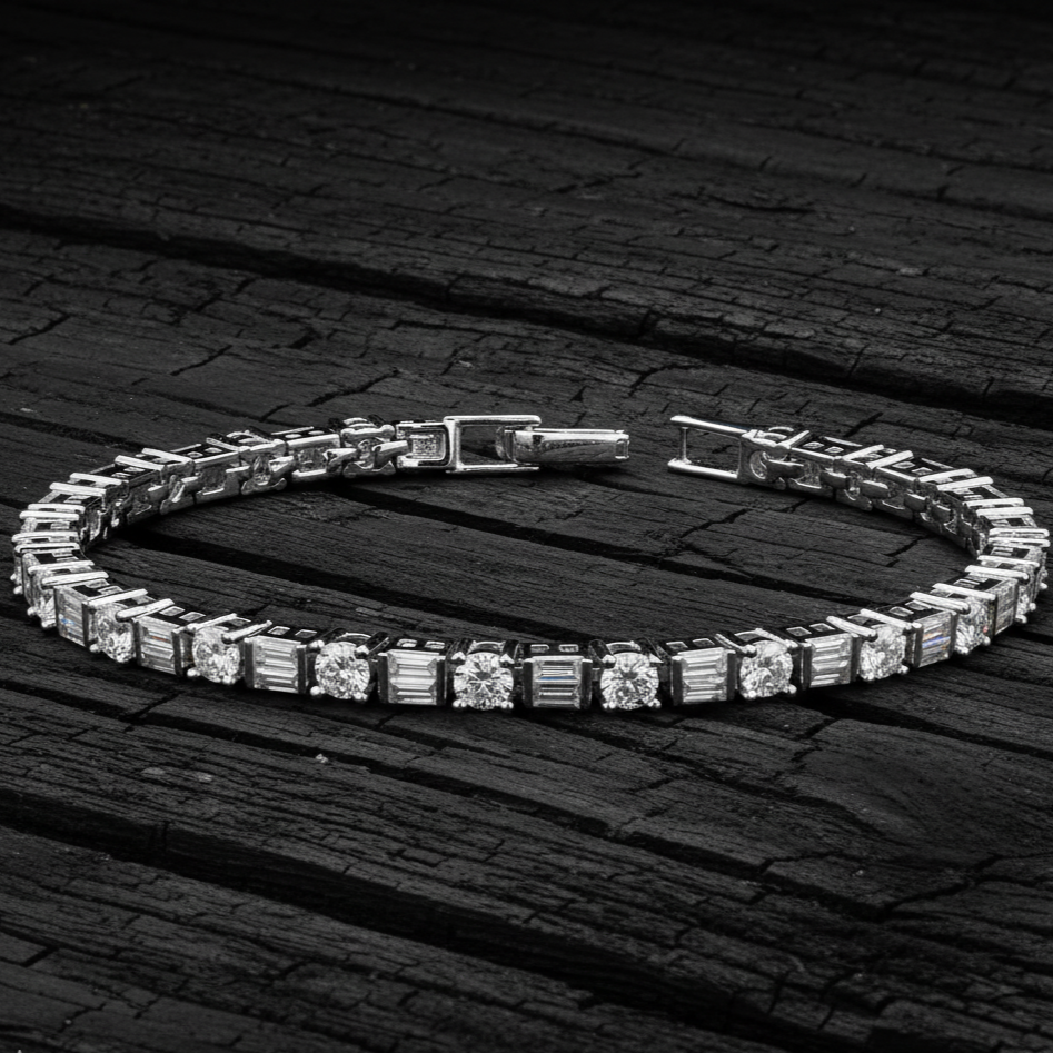 Emerald & Round Eternity Bracelet in Moissanite with Silver